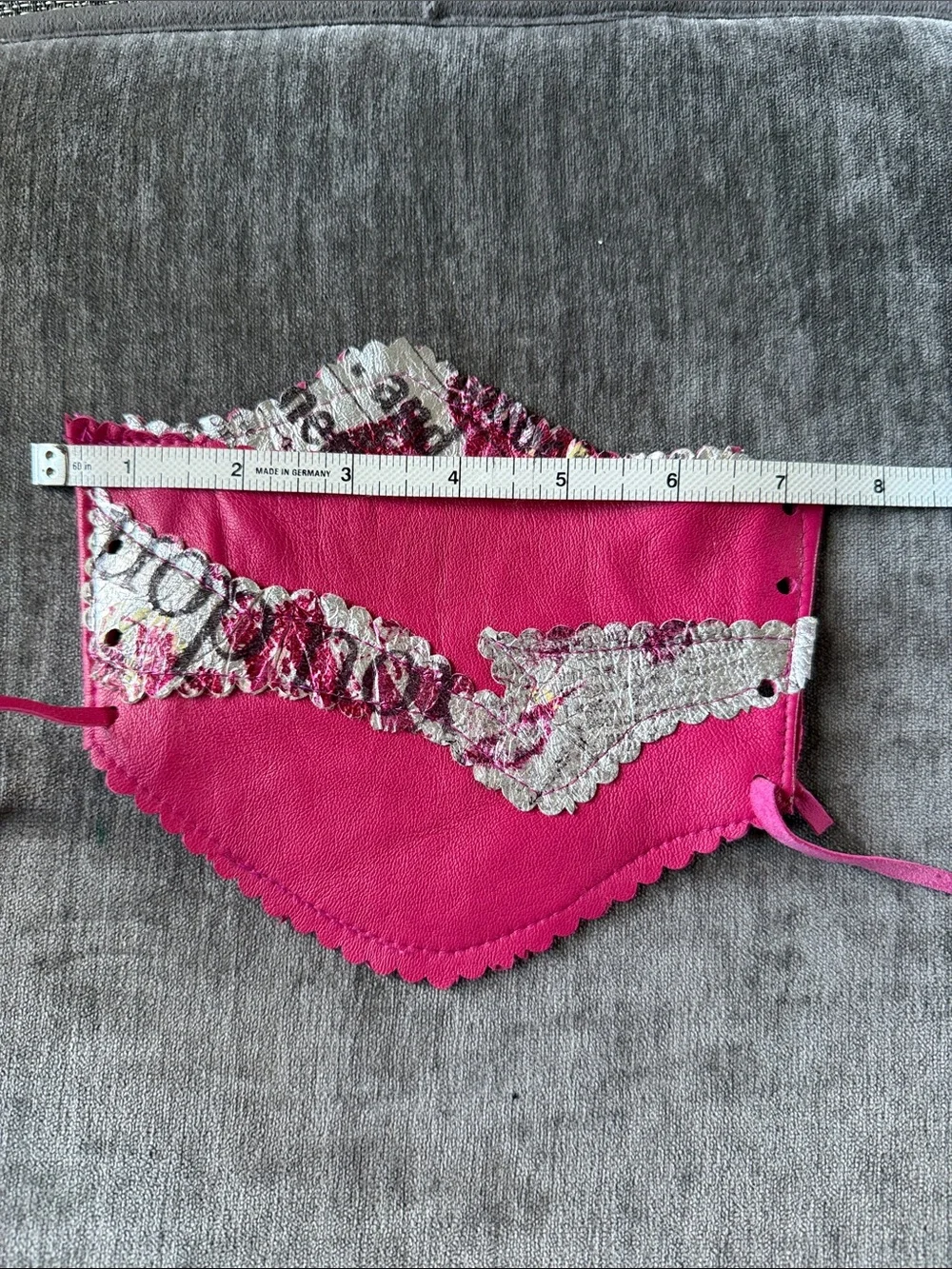 Pink Leather Wrist Cuff Glove with Silver Floral Accent